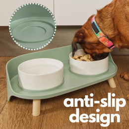 קערה לכלב מעוצבת – סט כפול עם מעמד מתכוונן | הסוף למים מסביב לקערה